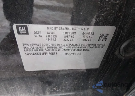 2015 Chevrolet Malibu 2Lz из США, поврежденный, VIN 1G11G5SX1FF189537